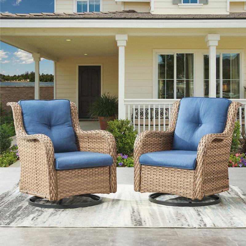 Lark Manor Ashawn Wicker Outdoor Swivel Rocker Chair with Cushions Reviews Wayfair